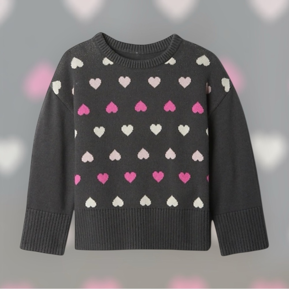 babyGap Girls Size 3T 24/7 Split-Hem Crewneck Sweater Hearts Soft Black